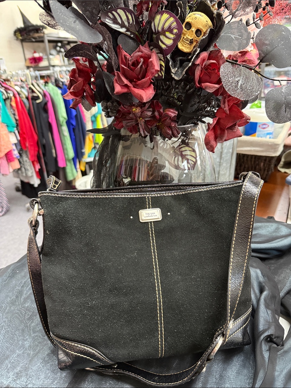 The SAK Black Suede & Leather Women’s Shoulder Bag